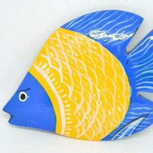 COLLECTIF Fish Blue Yellow Wooden Hand Painted Pin